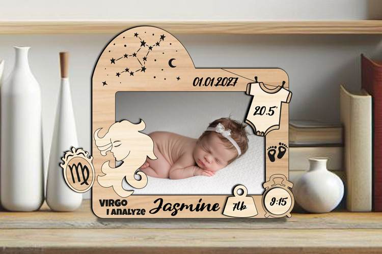 Virgo Zodiac SVG Laser Baby Photo Frame Present Newborn Gift