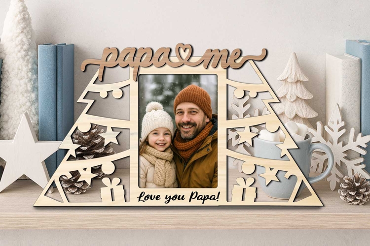 Winter Christmas SVG Papa and Me Photo Frame Gift Laser Kid