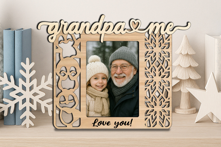 Winter Grandpa and Me SVG Penguin Christmas Gift Photo Frame