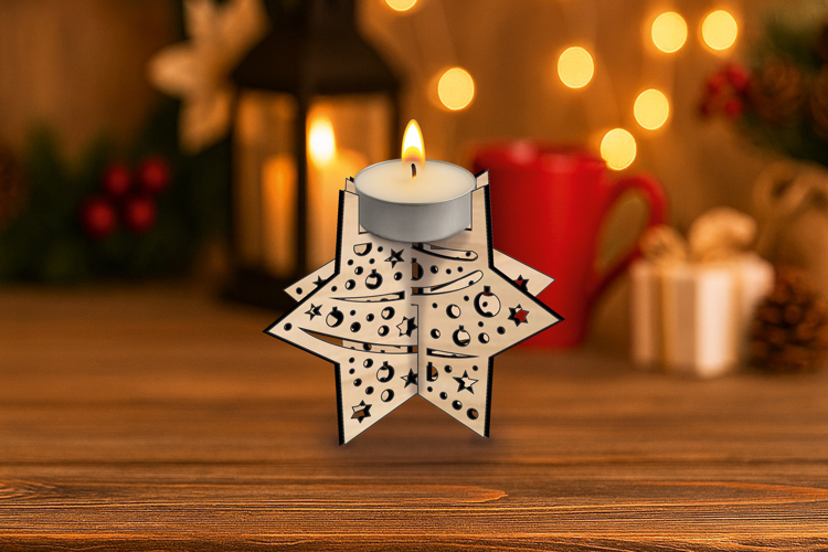 Winter Pattern SVG Christmas Candle Holder Laser Star Gift