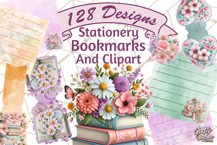 Bookish Blooms Floral Reading & Stationery PNG Clipart