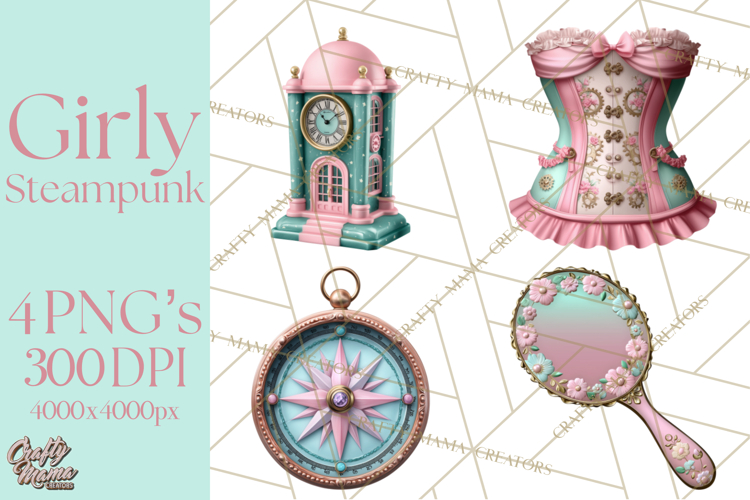 Girly Steampunk Clipart Pink Victorian Clockwork PNG