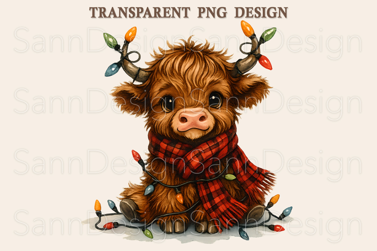 Cute Christmas Highland Cow PNG, Christmas Sublimation
