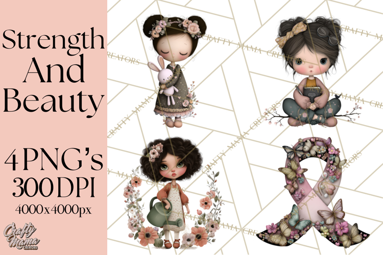 Breast Cancer Warrior Girls Clipart, Strength Beauty