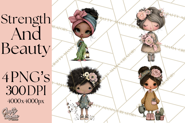 Breast Cancer Warrior Girls Clipart, Strength Beauty