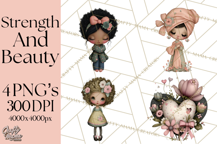 Breast Cancer Warrior Girls Clipart, Strength Beauty