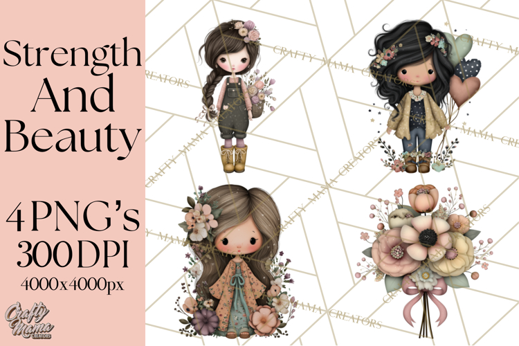 Breast Cancer Warrior Girls Clipart, Strength Beauty