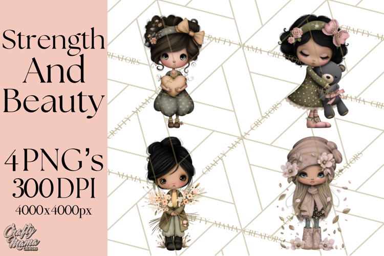 Breast Cancer Warrior Girls Clipart, Strength Beauty