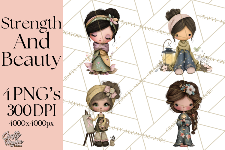 Breast Cancer Warrior Girls Clipart, Strength Beauty