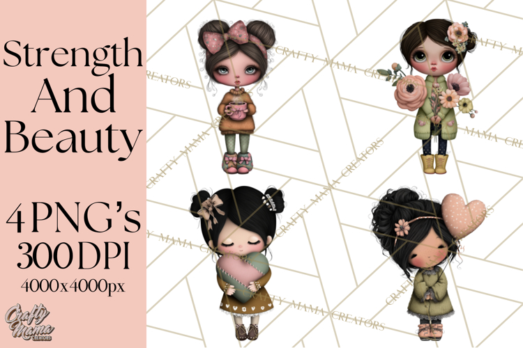 Breast Cancer Warrior Girls Clipart, Strength Beauty