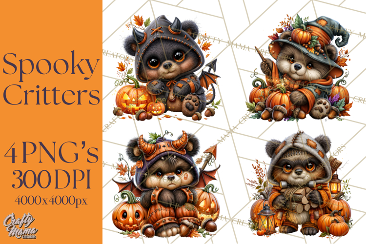 Spooky Fall Forest Woodland Halloween Animals PNG