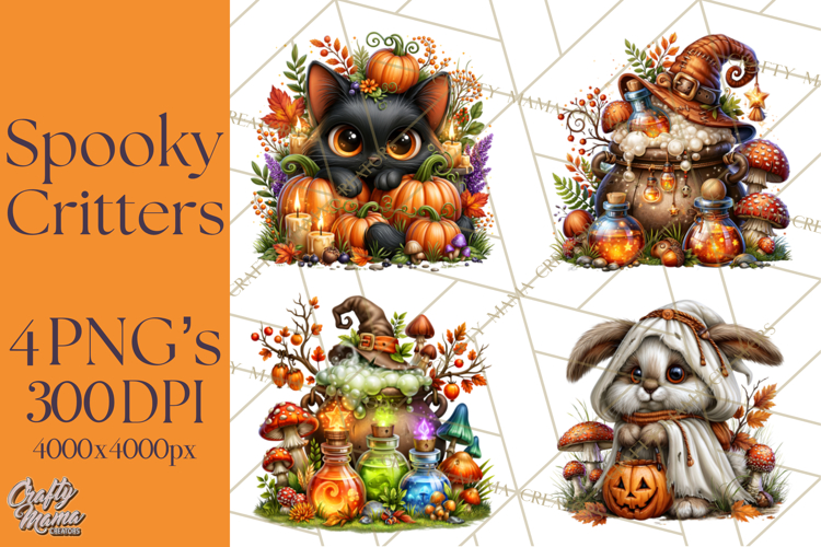 Spooky Fall Forest Woodland Halloween Animals PNG