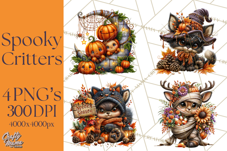 Spooky Fall Forest Woodland Halloween Animals PNG