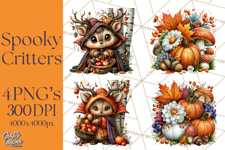 Spooky Fall Forest Woodland Halloween Animals PNG