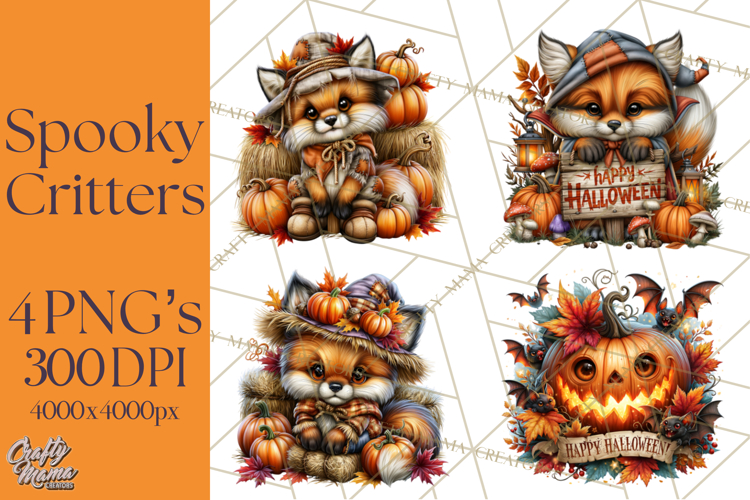 Spooky Fall Forest Woodland Halloween Animals PNG