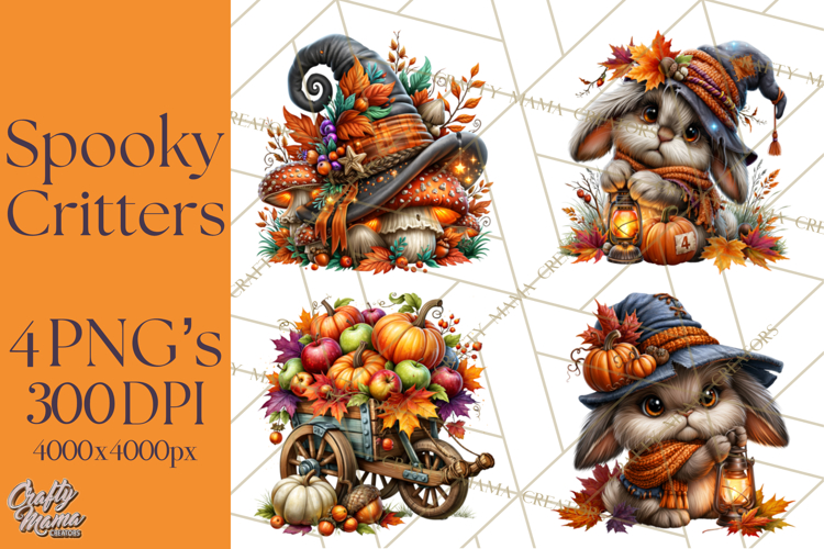 Spooky Fall Forest Woodland Halloween Animals PNG