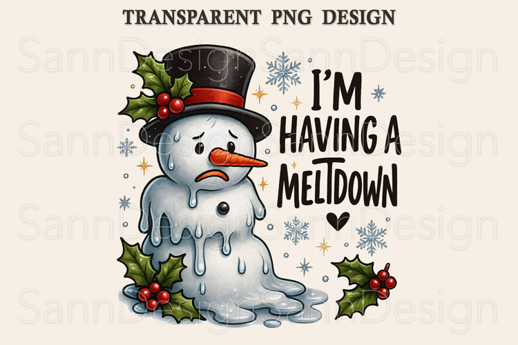 Funny Melting Snowman PNG, Christmas Sublimation Png