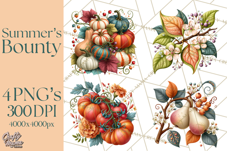 Summers Bounty Harvest Floral Cottagecore Garden PNG