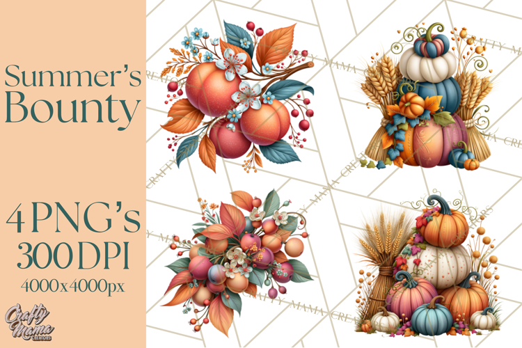 Summers Bounty Harvest Floral Cottagecore Garden PNG