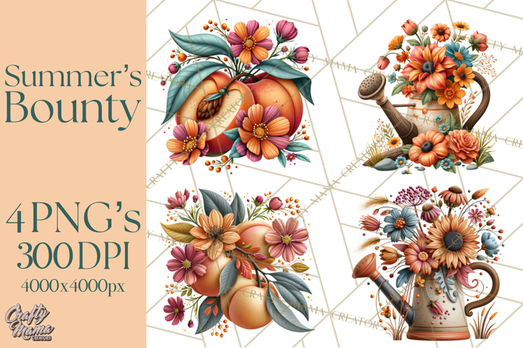 Summers Bounty Harvest Floral Cottagecore Garden PNG