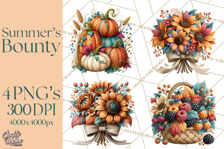 Summers Bounty Harvest Floral Cottagecore Garden PNG