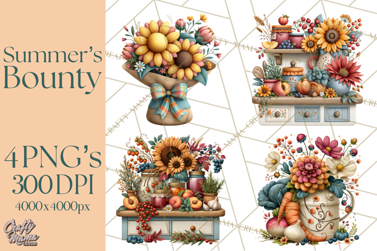 Summers Bounty Harvest Floral Cottagecore Garden PNG