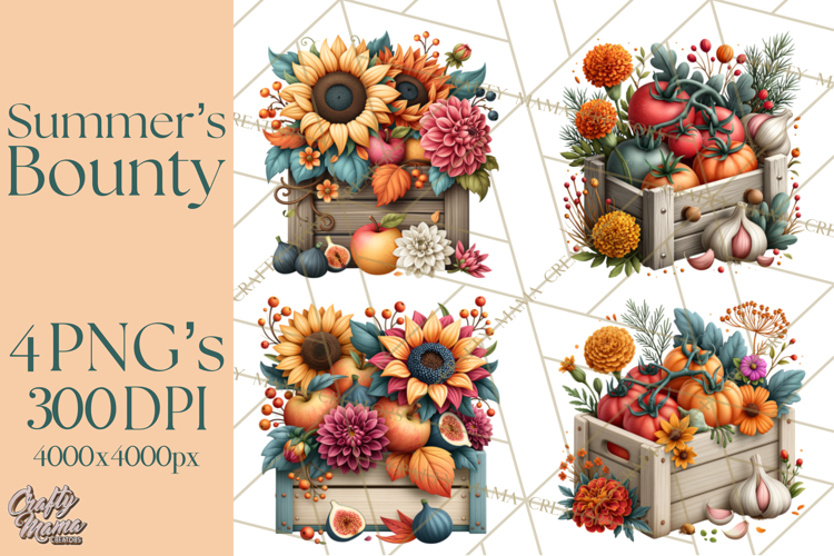 Summers Bounty Harvest Floral Cottagecore Garden PNG
