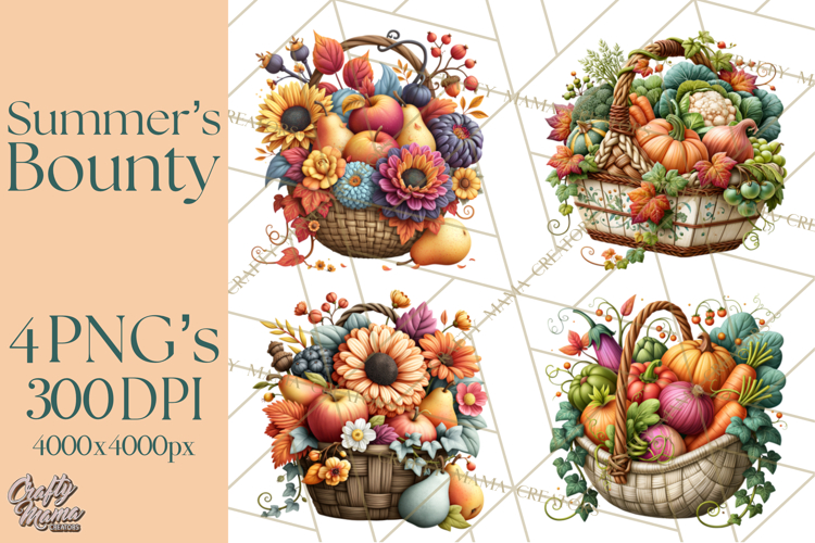 Summers Bounty Harvest Floral Cottagecore Garden PNG