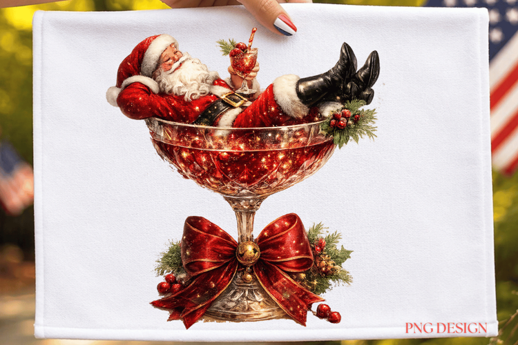 Santa Cocktail Christmas PNG, Funny Santa Sublimation
