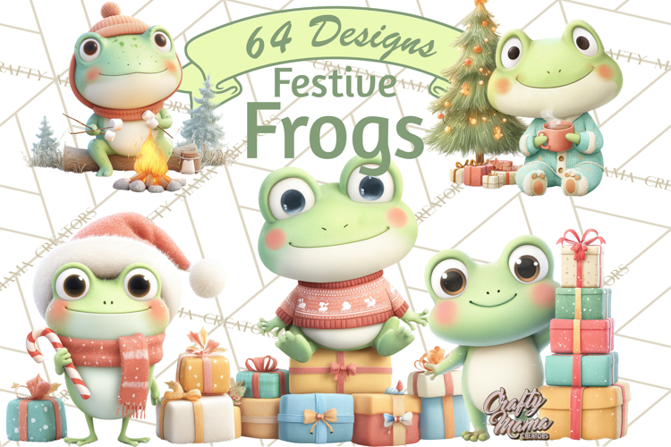 Whimsical Frog Christmas Clipart PNG, Holiday Frog