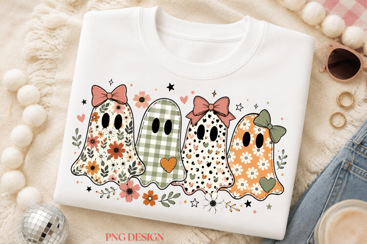 Cute Floral Ghost Halloween PNG, Boho Ghost Sublimation example image 1