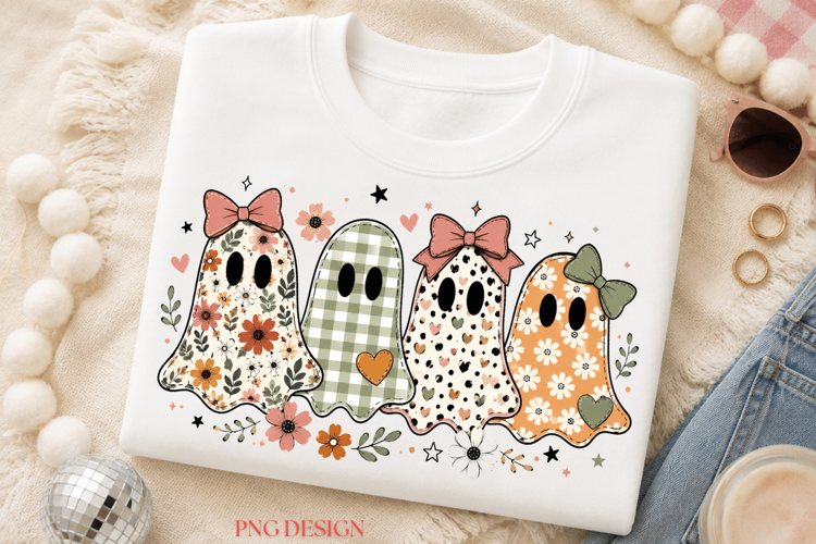 Cute Floral Ghost Halloween PNG, Boho Ghost Sublimation