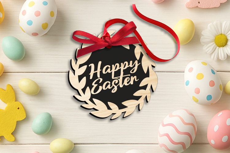 Happy Easter Flowers Wreath Basket Tag SVG Laser Label Gift