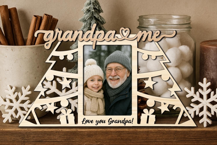 Grandpa Me Christmas SVG Photo Frame Laser Gift Kids Winter