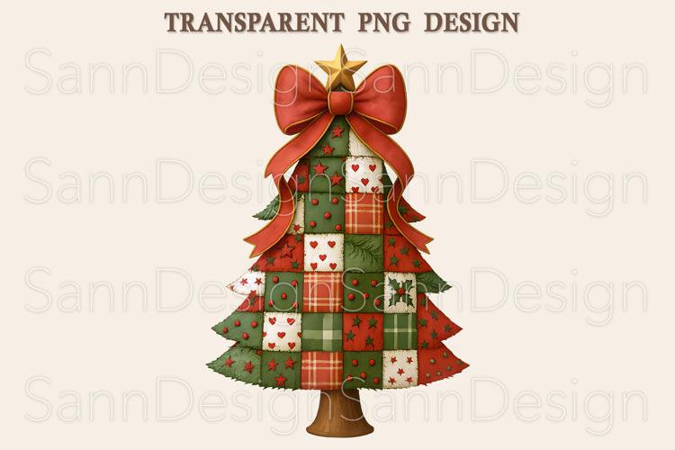 Patchwork Christmas Tree PNG, Cozy Quilted Christmas Tree