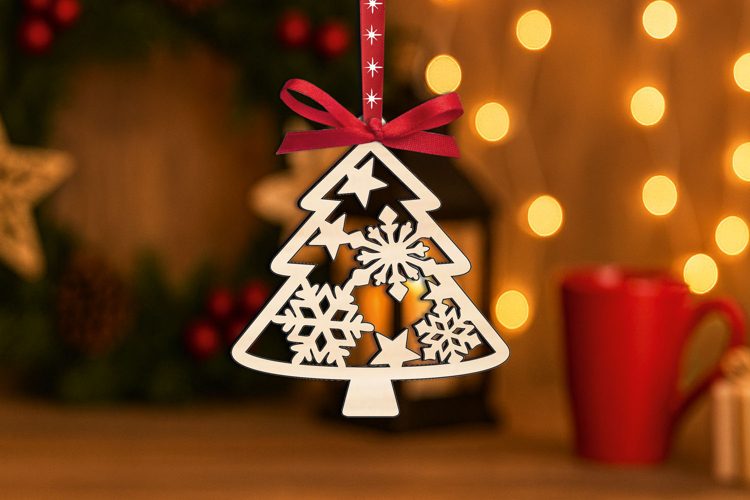 Laser Christmas Tree Winter Pattern Ornament SVG Present