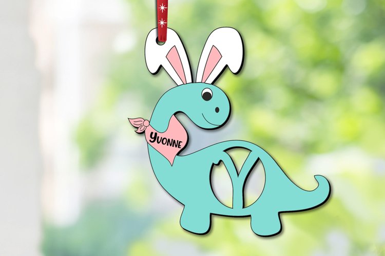 Easter Holiday Letter Y SVG Dino Basket Name Tag Laser Cut
