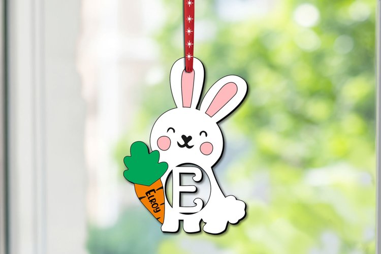 Easter Letter E Ornament Bunny Rabbit SVG Basket Name Tag example image 1