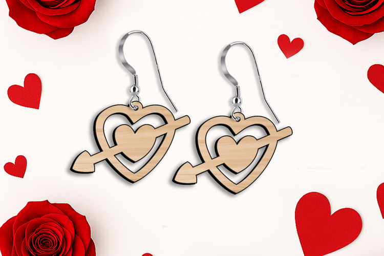 Heart Arrow Valentine Earrings Love SVG Laser Romantic Gift