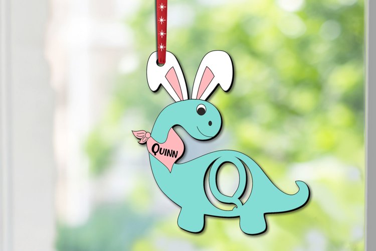 Holiday Letter Q SVG Laser Cut Easter Dino Basket Name Tag