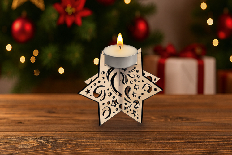 SVG Christmas Star Candle Holder Laser Winter Elements Gift