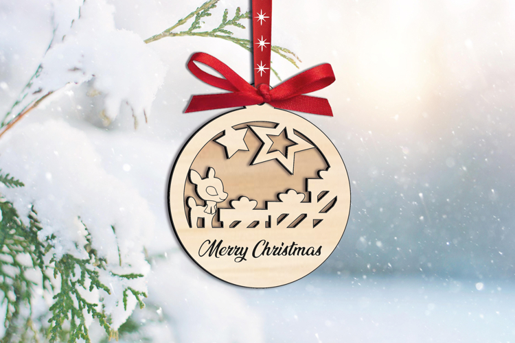 SVG Holiday Deer Gift Merry Christmas Ornament Laser Present