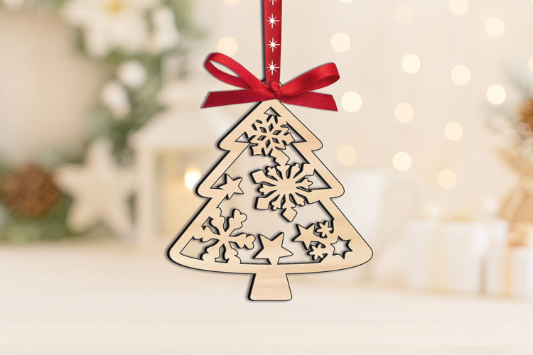 SVG Holiday Pattern Christmas Tree Ornament Laser Present