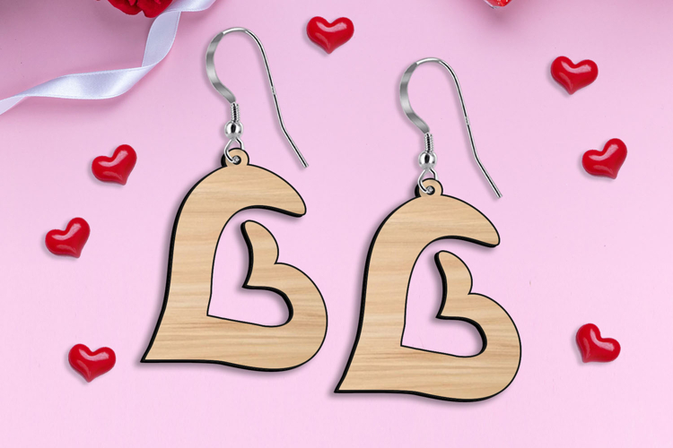 SVG Love Heart Shape Earrings Gift Laser St Valentines Day