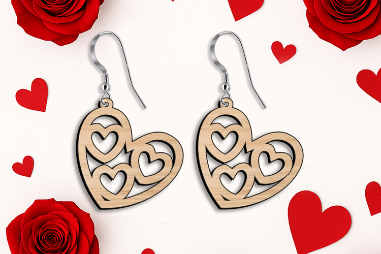 SVG Love Heart with Hearts Earring Valentine Romantic Laser