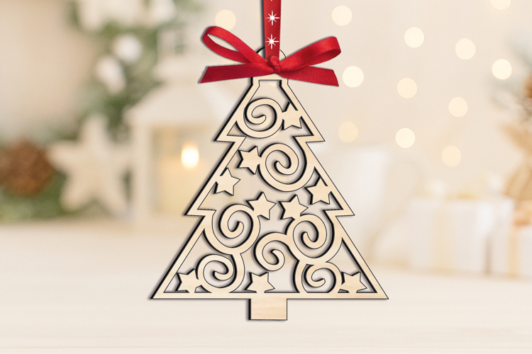 Winter Pattern Christmas Tree Ornament SVG Laser Present