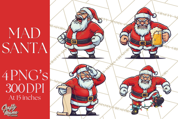 Mad Santa PNG Files | Funny Christmas PNG | Sublimation