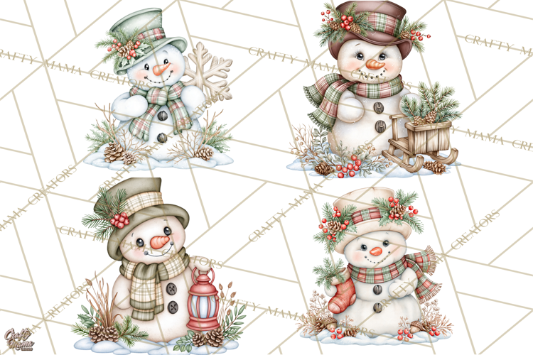 Winter Magic Vintage Watercolor Snowman Clipart