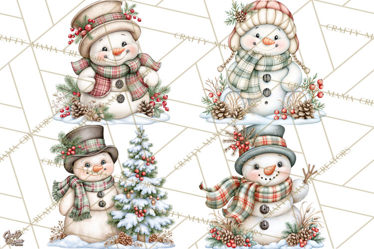 Winter Magic Vintage Watercolor Snowman Clipart example image 1