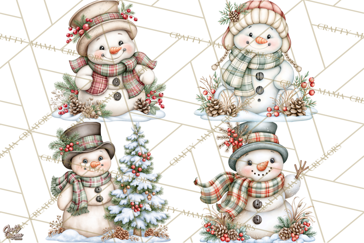 Winter Magic Vintage Watercolor Snowman Clipart